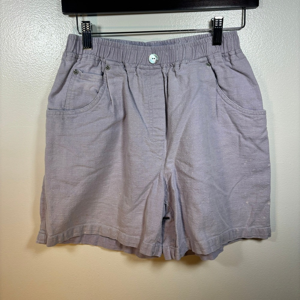 VTG Linen Cotton Lavender Shorts Women Sz S Purple‎ Elastic Waist Casual Summer